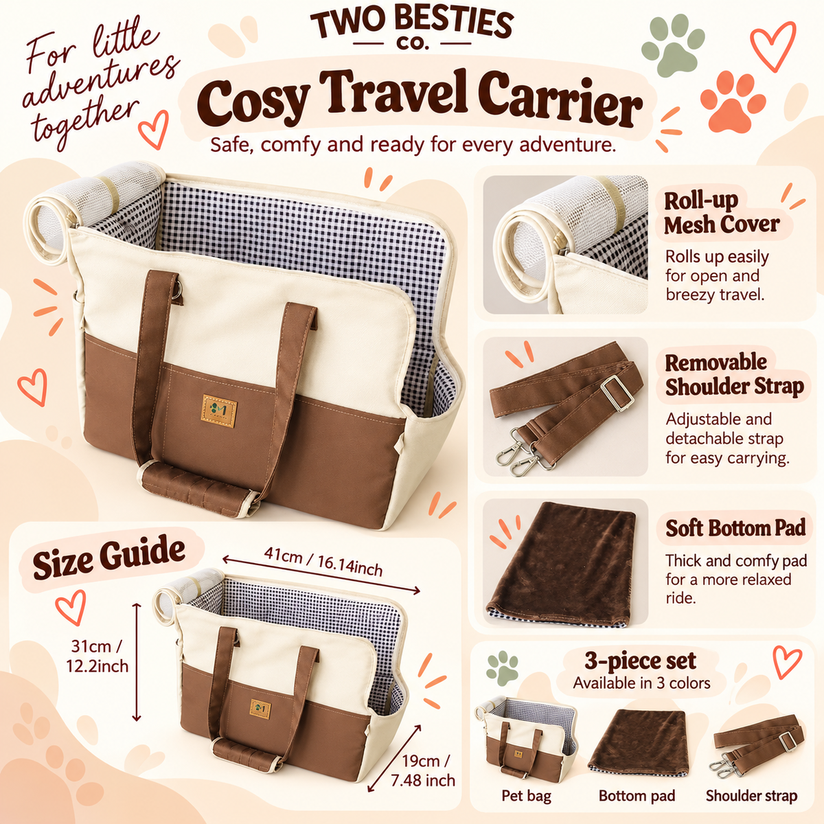 Bestie Travel Carrier - Cosy Pet Carrier for Small Dogs
