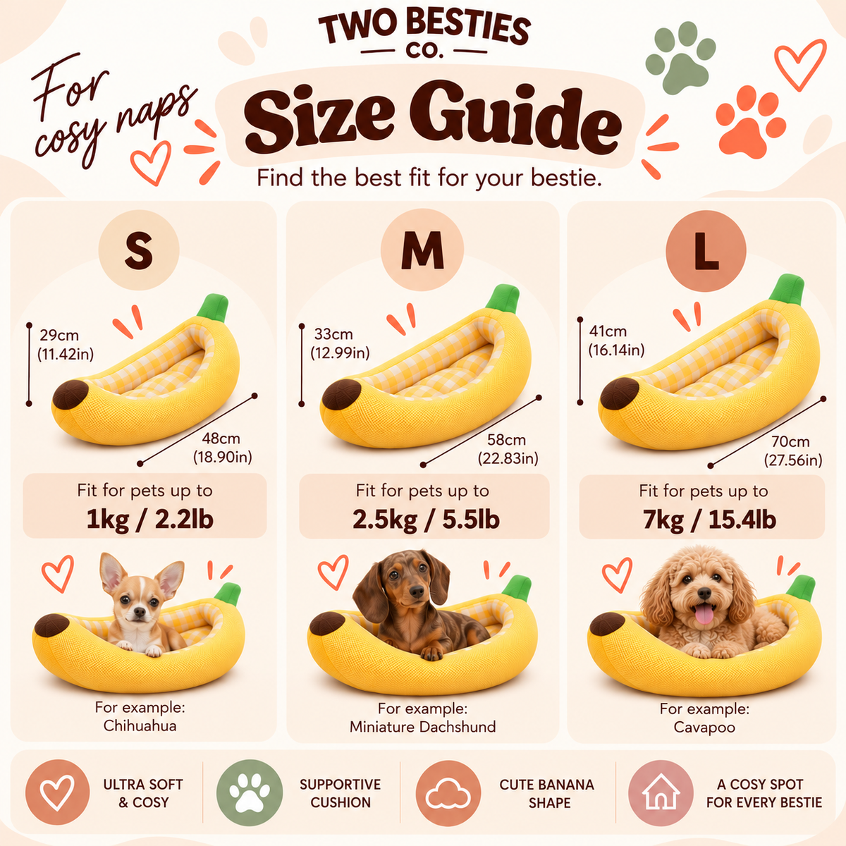 Banana Pet Bed - Cosy Bed for Small Dogs