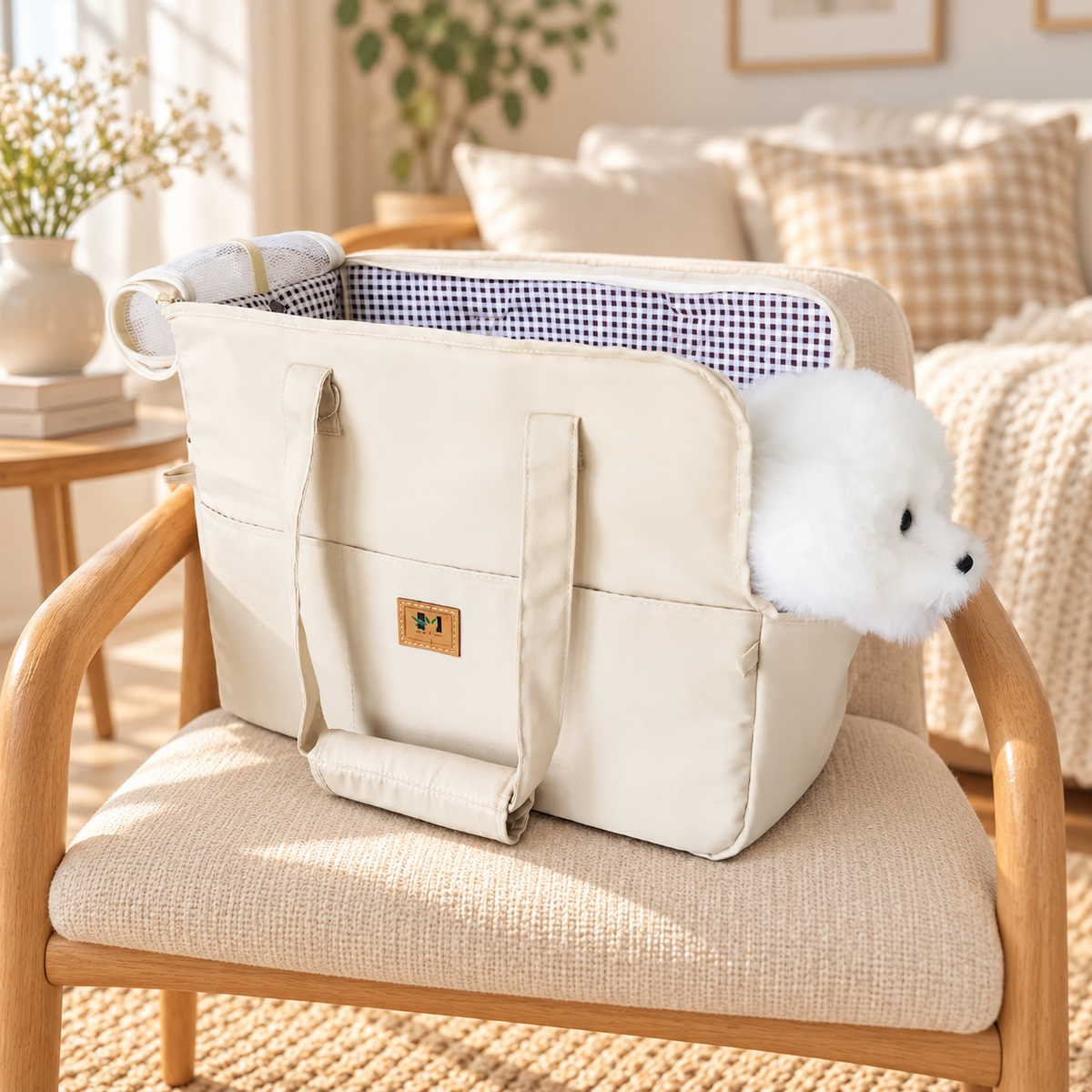 Cream Bestie Travel Carrier with small dog