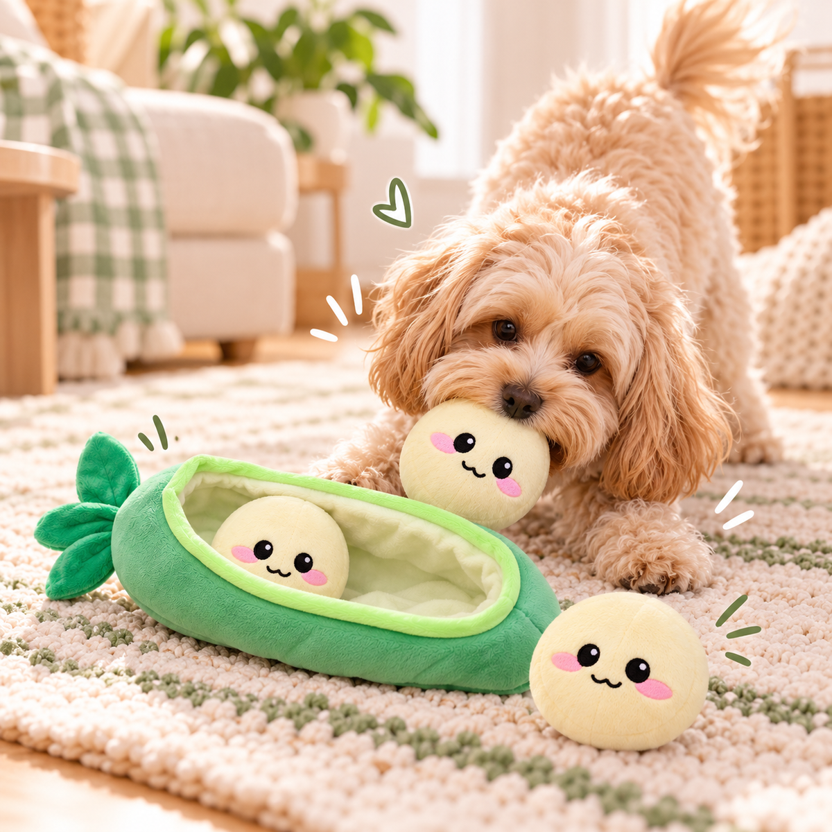 Dog playing with Pea Pod Snuffle Toy